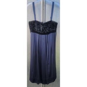 BCBGMaxazria Chiffon Silk Blue & Black Embellished Mini Party Dress Size 4